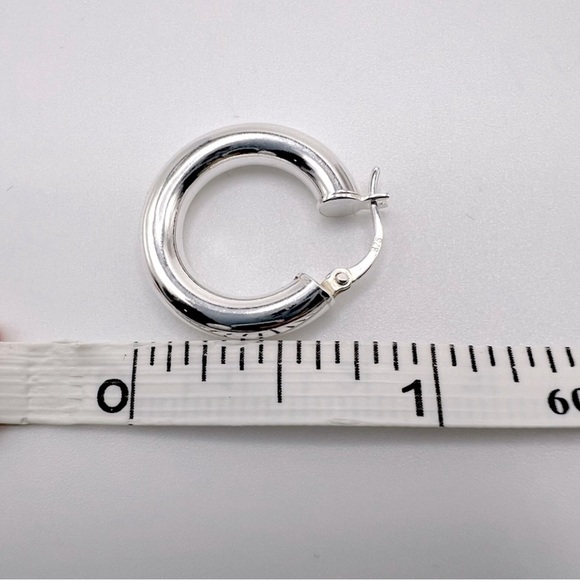 .925 Sterling Silver 4mm x 20mm  Round Tube Hoop Earrings - Picture 15 of 15